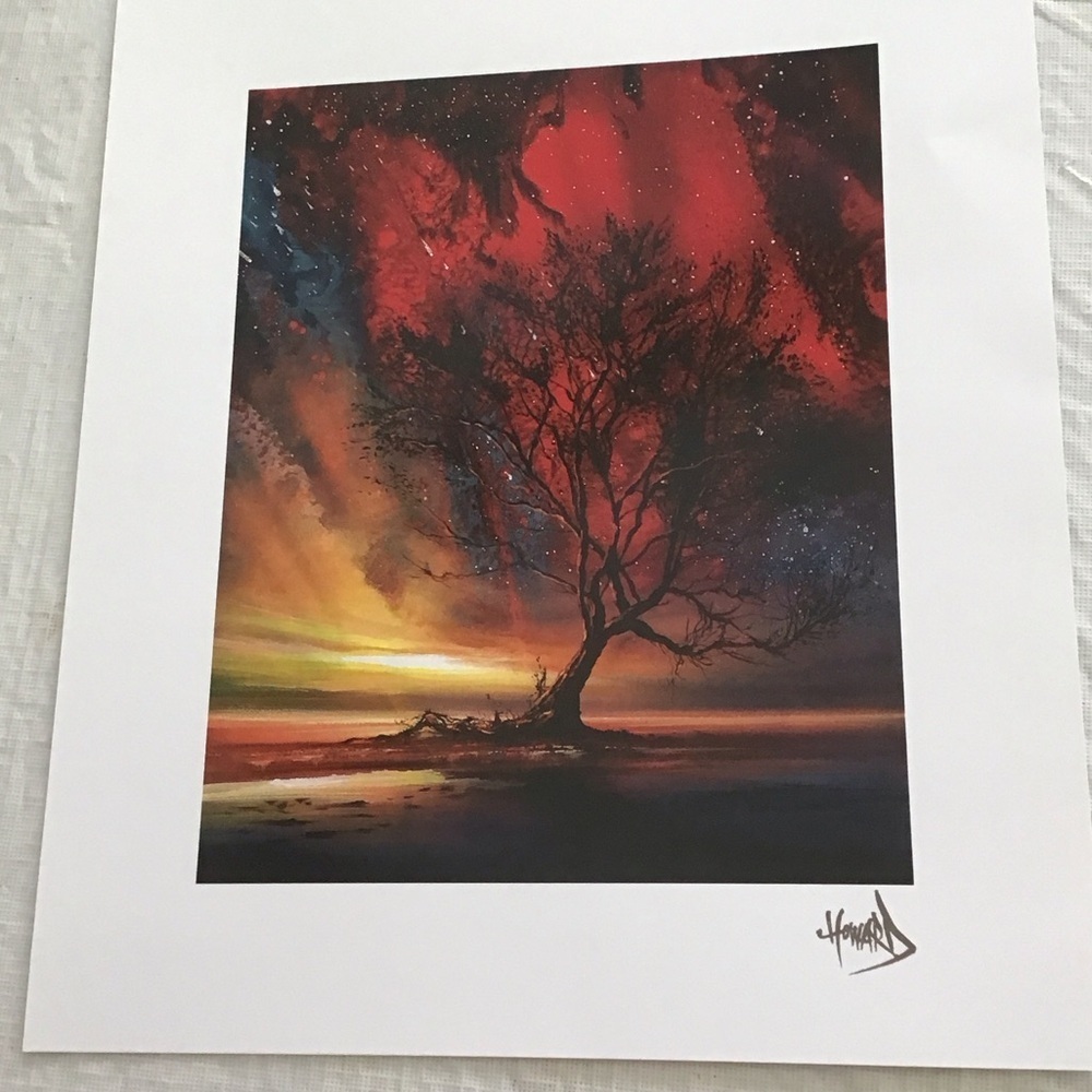 Vibrant Red and Black Tree Lithograph by Ashton Howard